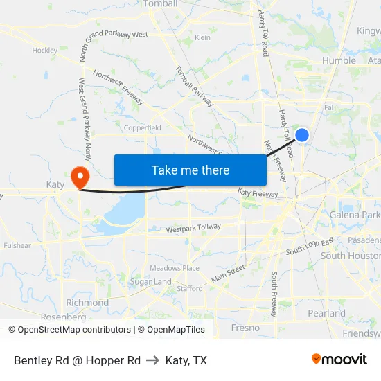Bentley Rd @ Hopper Rd to Katy, TX map