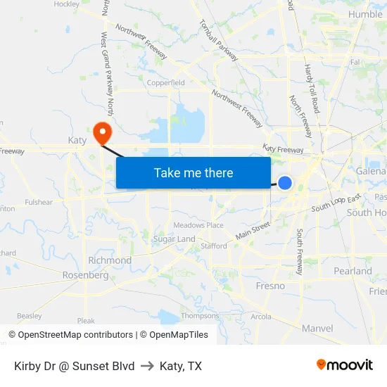 Kirby Dr @ Sunset Blvd to Katy, TX map