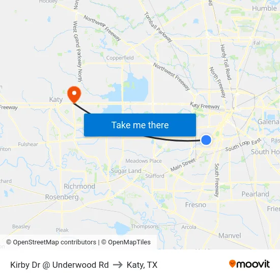 Kirby Dr @ Underwood Rd to Katy, TX map