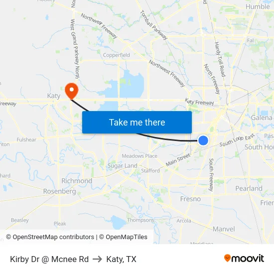 Kirby Dr @ Mcnee Rd to Katy, TX map