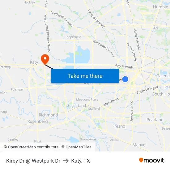 Kirby Dr @ Westpark Dr to Katy, TX map