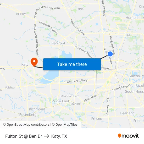Fulton St @ Ben Dr to Katy, TX map
