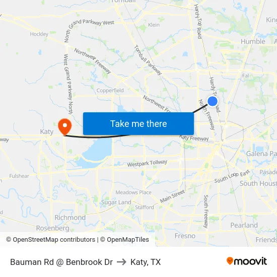 Bauman Rd @ Benbrook Dr to Katy, TX map