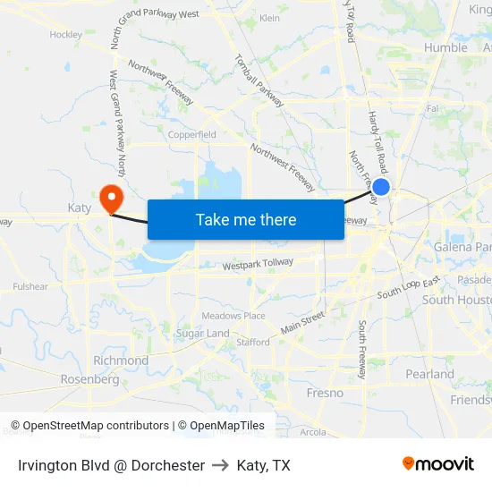 Irvington Blvd @ Dorchester to Katy, TX map