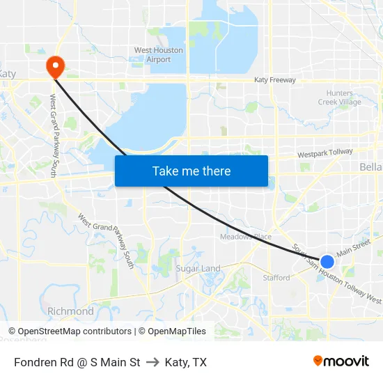 Fondren Rd @ S Main St to Katy, TX map