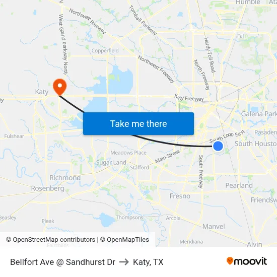 Bellfort Ave @ Sandhurst Dr to Katy, TX map