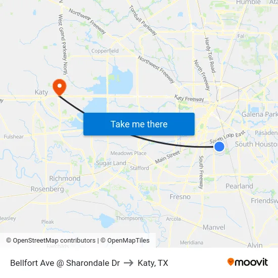 Bellfort Ave @ Sharondale Dr to Katy, TX map