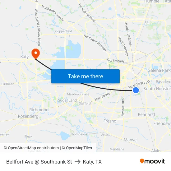 Bellfort Ave @ Southbank St to Katy, TX map