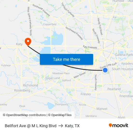 Bellfort Ave @ M L King Blvd to Katy, TX map