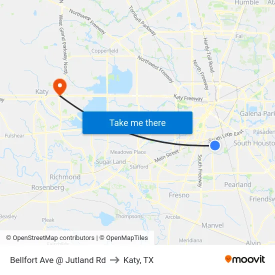Bellfort Ave @ Jutland Rd to Katy, TX map