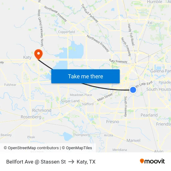 Bellfort Ave @ Stassen St to Katy, TX map