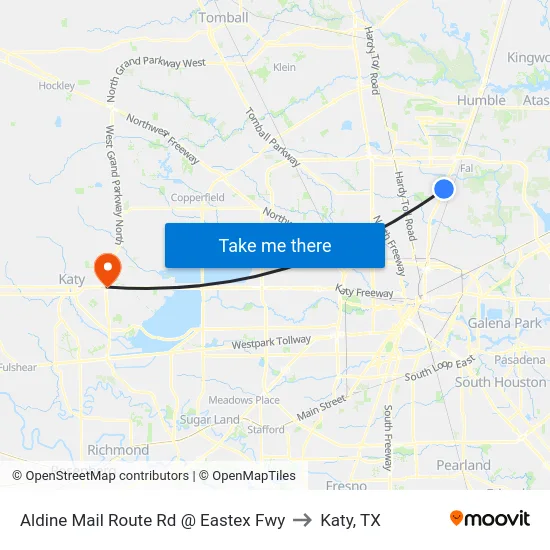 Aldine Mail Route Rd @ Eastex Fwy to Katy, TX map