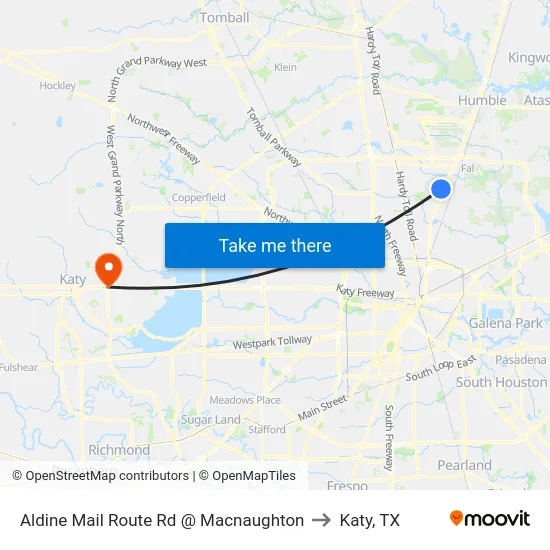 Aldine Mail Route Rd @ Macnaughton to Katy, TX map