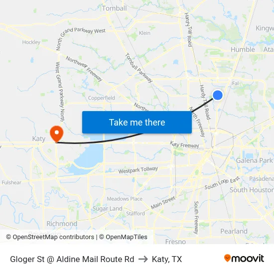 Gloger St @ Aldine Mail Route Rd to Katy, TX map