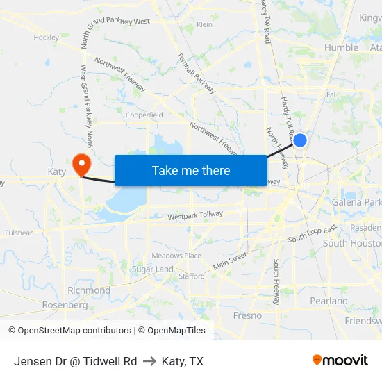 Jensen Dr @ Tidwell Rd to Katy, TX map