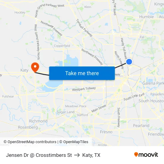 Jensen Dr @ Crosstimbers St to Katy, TX map