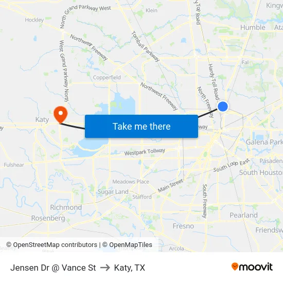 Jensen Dr @ Vance St to Katy, TX map