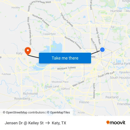 Jensen Dr @ Kelley St to Katy, TX map