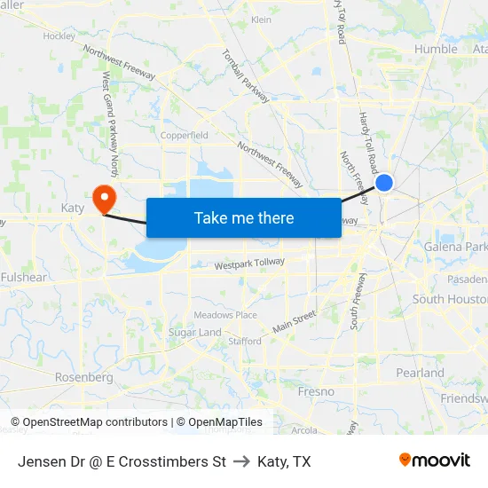 Jensen Dr @ E Crosstimbers St to Katy, TX map