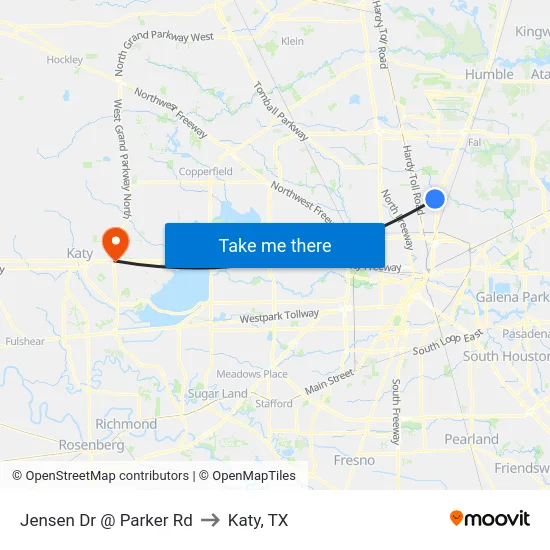 Jensen Dr @ Parker Rd to Katy, TX map