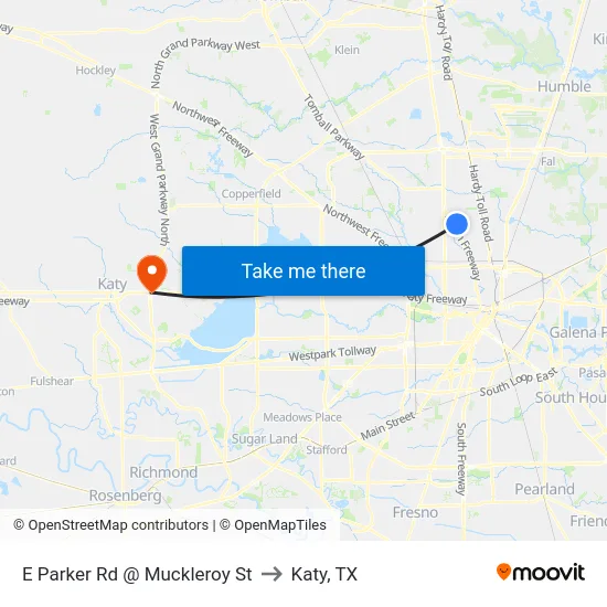 E Parker Rd @ Muckleroy St to Katy, TX map