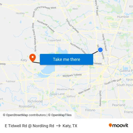 E Tidwell Rd @ Nordling Rd to Katy, TX map