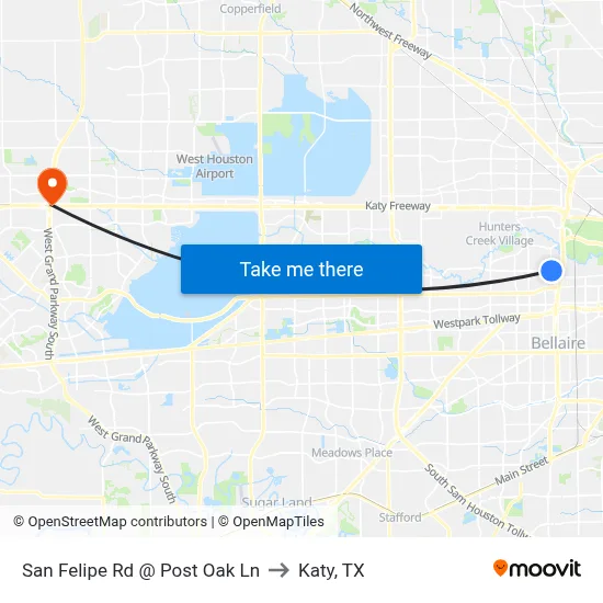 San Felipe Rd @ Post Oak Ln to Katy, TX map