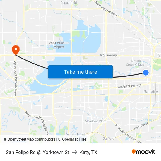 San Felipe Rd @ Yorktown St to Katy, TX map