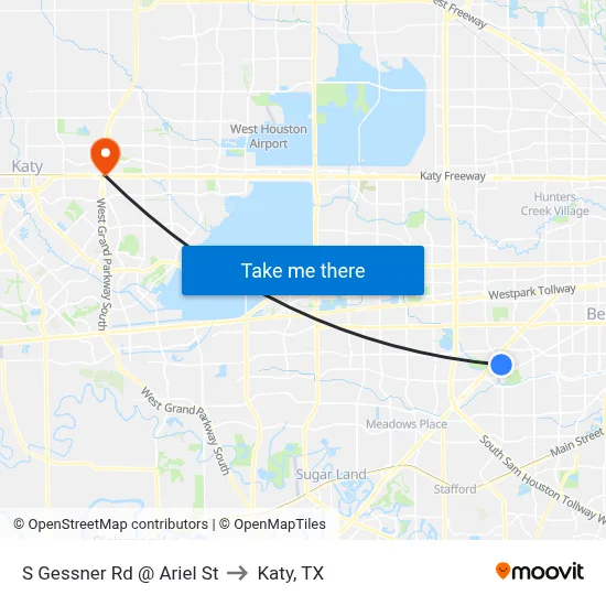 S Gessner Rd @ Ariel St to Katy, TX map
