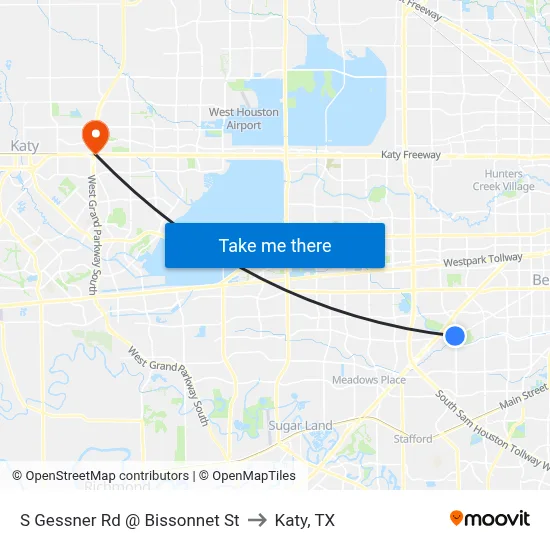 S Gessner Rd @ Bissonnet St to Katy, TX map