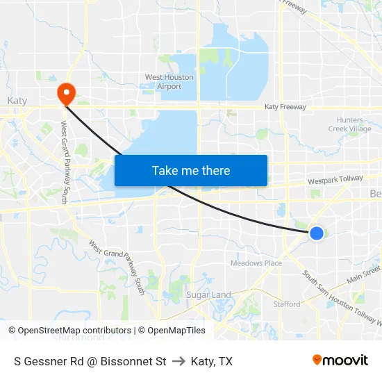 S Gessner Rd @ Bissonnet St to Katy, TX map