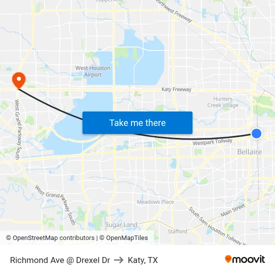 Richmond Ave @ Drexel Dr to Katy, TX map