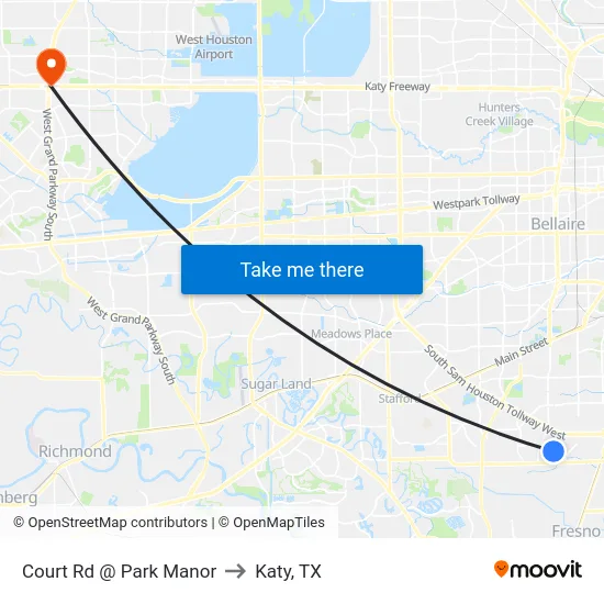 Court Rd @ Park Manor to Katy, TX map