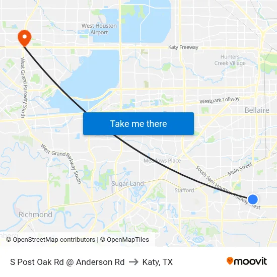 S Post Oak Rd @ Anderson Rd to Katy, TX map