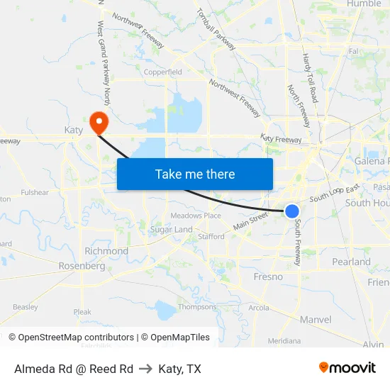 Almeda Rd @ Reed Rd to Katy, TX map