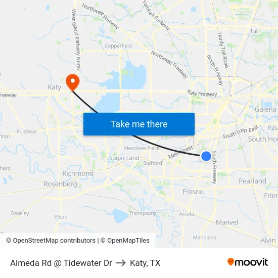 Almeda Rd @ Tidewater Dr to Katy, TX map