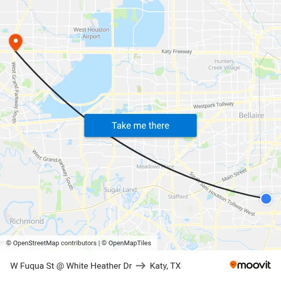 W Fuqua St @ White Heather Dr to Katy, TX map