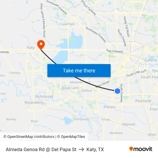 Almeda Genoa Rd @ Del Papa St to Katy, TX map