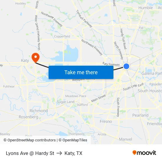 Lyons Ave @ Hardy St to Katy, TX map