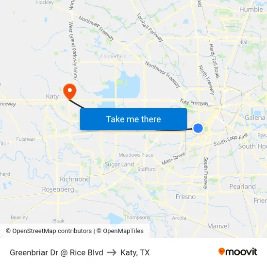 Greenbriar Dr @ Rice Blvd to Katy, TX map