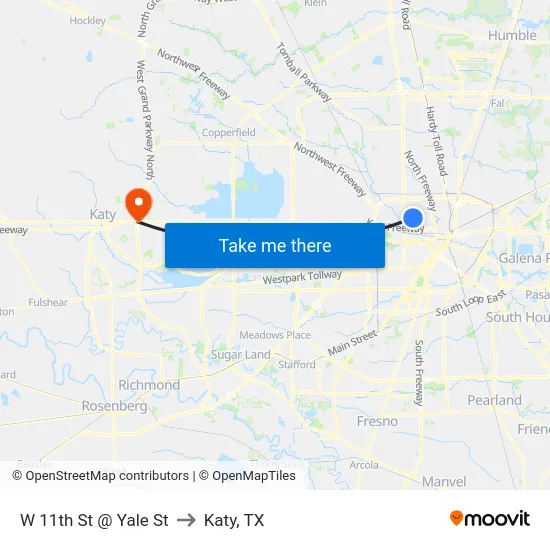 W 11th St @ Yale St to Katy, TX map