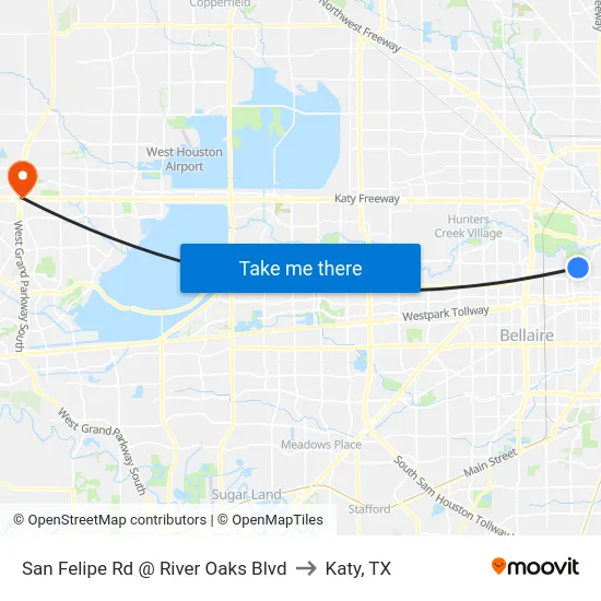 San Felipe Rd @ River Oaks Blvd to Katy, TX map