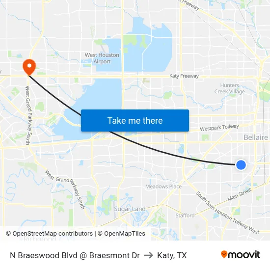 N Braeswood Blvd @ Braesmont Dr to Katy, TX map