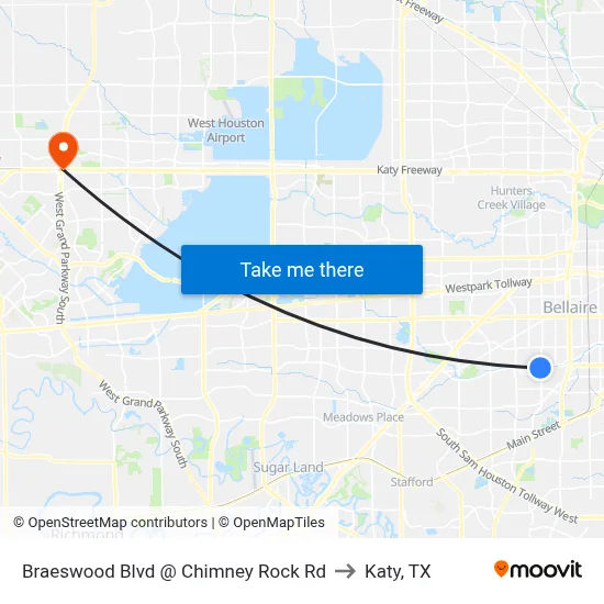 Braeswood Blvd @ Chimney Rock Rd to Katy, TX map