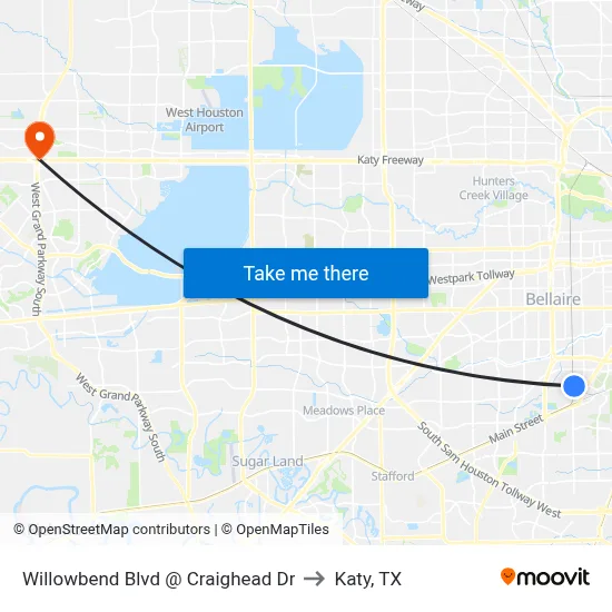 Willowbend Blvd @ Craighead Dr to Katy, TX map