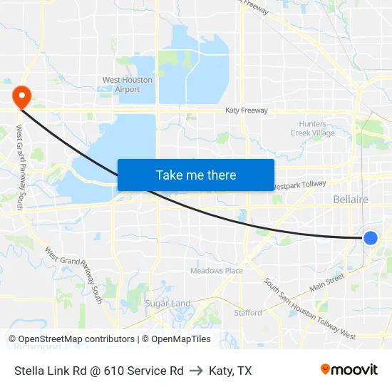 Stella Link Rd @ 610 Service Rd to Katy, TX map