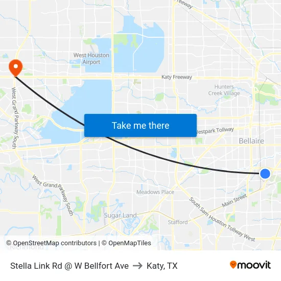 Stella Link Rd @ W Bellfort Ave to Katy, TX map