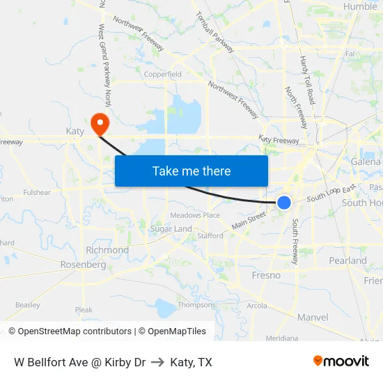 W Bellfort Ave @ Kirby Dr to Katy, TX map