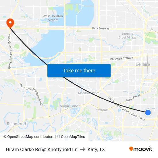 Hiram Clarke Rd @ Knottynold Ln to Katy, TX map