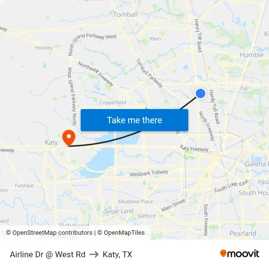 Airline Dr @ West Rd to Katy, TX map